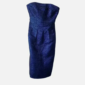 Lela Rose Women's Size 4 Lapis Metallic Tweed Strapless Dress Blue Purple